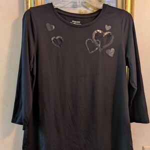 Chico's Black Heart Embellished Women's Top